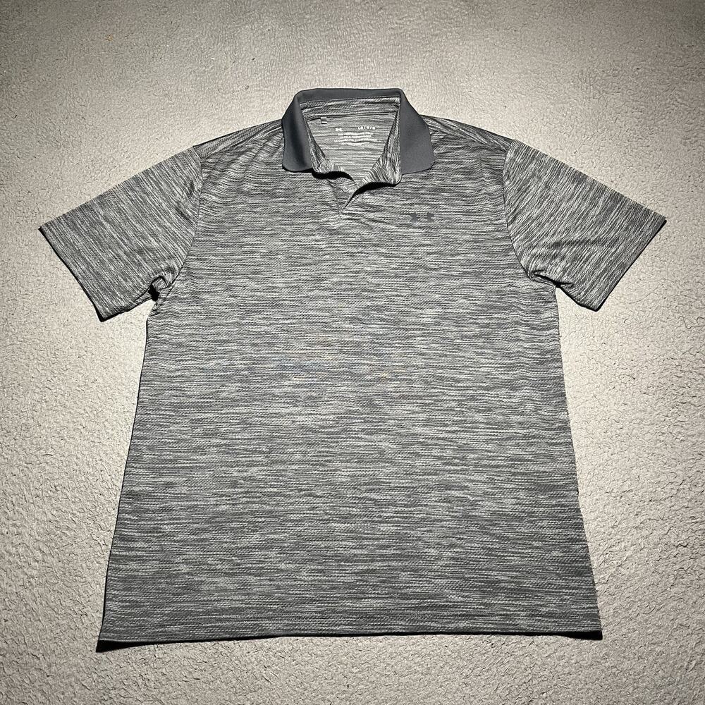 Under Armour Golf Polo Shirt Mens Large Gray Stretch Performance Logo Casual